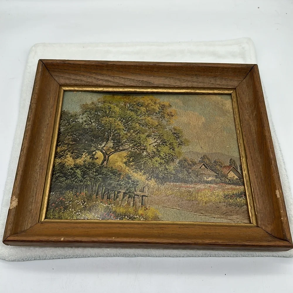 Vintage Original 1950’s Pressboard Print Landscape in Original Wood Frame - Picture 3 of 10
